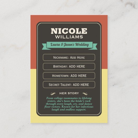 カスタムチーム花嫁トレーディングカード、花嫁の贈り物 コーリングカード (裏面)