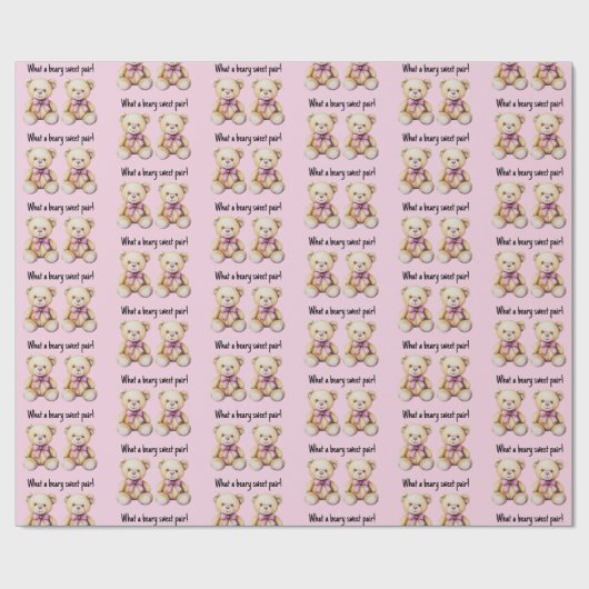 カスタムツインガールズベビーシャワーかわいいテディベア ラッピングペーパー (フラット)