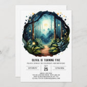 カスタムツリーエンチャントウッドランド誕生日 招待状 (正面/裏面)