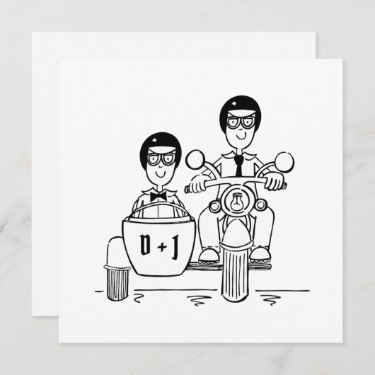 カスタムツーグルームバイクとサイドカー結婚ズ 招待状 (正面/裏面)