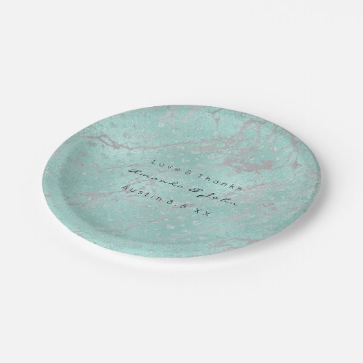 カスタムティファニーグレーハートシルバーマーブルVIP ペーパープレート (アングル)