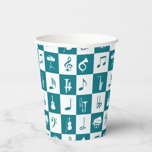 カスタムティール(緑がかった色)とホワイトミュージックのノートと楽器 紙コップ (右)