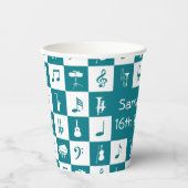 カスタムティール(緑がかった色)とホワイトミュージックのノートと楽器 紙コップ (正面)