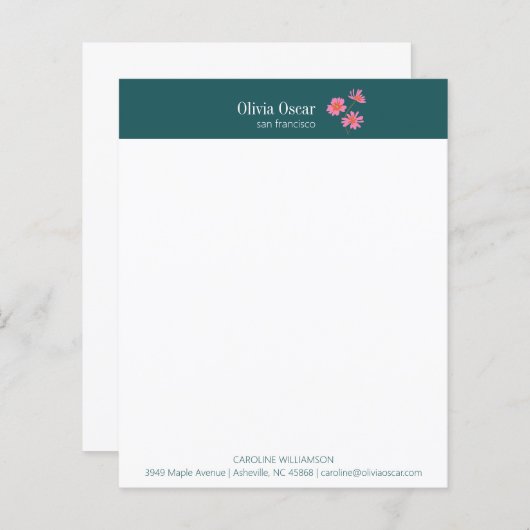 カスタムティール（緑がかった色）スタイリッシュフローラ事務用文房具 (正面/裏面)