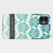 カスタムティール（緑がかった色）ターコイズダマスク Case-Mate iPhoneケース (裏面(横))