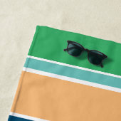 カスタムティール（緑がかった色）ダークブルーグリーンオレンジ黄ストライプ色 ビーチタオル (インサイチュ)