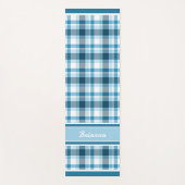 カスタムティール（緑がかった色）ダークライトブルーホワイトプレイドタータンチェック ヨガマット (正面)