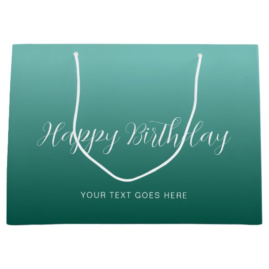 カスタムティール(緑がかった色)テンプレート手書きハッピーバースデー ラージペーパーバッグ (正面)
