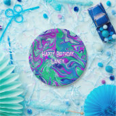 カスタムティール（緑がかった色）パープルグルーヴクールィーバースデーパーティー ペーパープレート (パーティー)