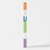 カスタムティール（緑がかった色）パープルブルーライムグリーンオレンジストライプ色 iPhoneケース (左側面)