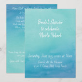 カスタムティール（緑がかった色）ブルーグラデーションウォーターブライダルシャワー 招待状 (正面/裏面)