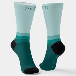 カスタムティール（緑がかった色）ブルーグリーンカラーブロック ソックス