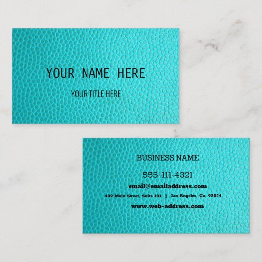 カスタムティール（緑がかった色）レザーデザイン | 名刺 (正面/裏面)