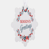 カスタムティール（緑がかった色）レッドフォークブルーバード&フローラアートリース オーナメントカード (右)