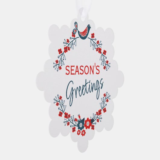 カスタムティール（緑がかった色）レッドフォークブルーバード&フローラアートリース オーナメントカード (右)