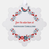 カスタムティール(緑がかった色)レッドフォークブルーバード&フローラアートリース オーナメントカード (裏面)