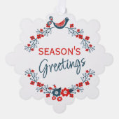 カスタムティール(緑がかった色)レッドフォークブルーバード&フローラアートリース オーナメントカード (正面)