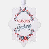 カスタムティール(緑がかった色)レッドフォークブルーバード&フローラアートリース オーナメントカード (左)