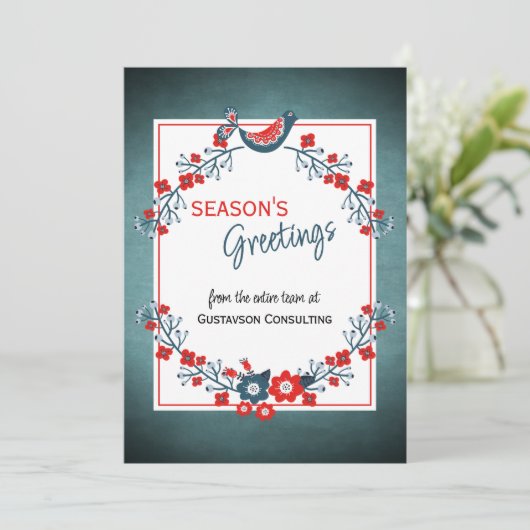 カスタムティール（緑がかった色）レッドフォークブルーバード&フローラアートリース シーズンカード (スタンド正面)