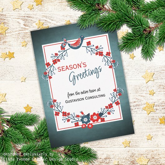 カスタムティール（緑がかった色）レッドフォークブルーバード&フローラアートリース シーズンカード