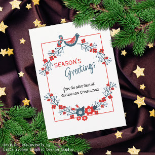 カスタムティール(緑がかった色)レッドフォークブルーバード&フローラアートリース シーズンカード