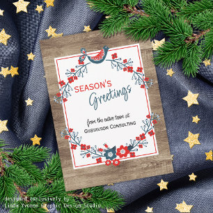 カスタムティール(緑がかった色)レッドフォークブルーバード&フローラアートリース シーズンカード