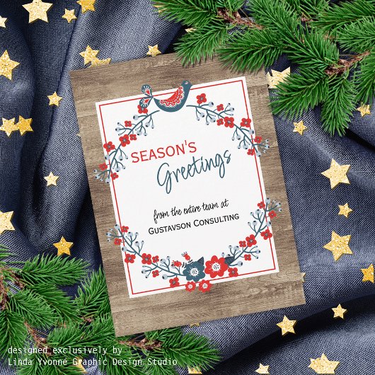 カスタムティール（緑がかった色）レッドフォークブルーバード&フローラアートリース シーズンカード