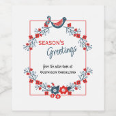 カスタムティール（緑がかった色）レッドフォークブルーバード&フローラアートリース ワインラベル (シングルラベル)