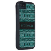 カスタムティール（緑がかった色）及び黒パタアステカーン Case-Mate iPhoneケース (裏面/右)