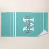 カスタムティール（緑がかった色）名 ビーチタオル (正面)