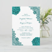 カスタムティール(緑がかった色)素朴ヒドランゲアフローラレ結婚ース 招待状 (スタンド正面)