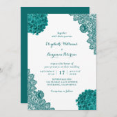 カスタムティール（緑がかった色）素朴ヒドランゲアフローラレ結婚ース 招待状 (正面/裏面)