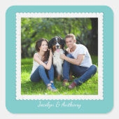 カスタムティール（緑がかった色）青と白結婚の スクエアシール (正面)