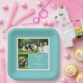 カスタムティール（緑がかった色）青と白結婚の ペーパープレート (パーティー)