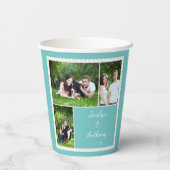 カスタムティール（緑がかった色）青と白結婚の 紙コップ (裏面)