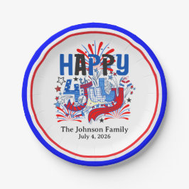 カスタムテキストでハッピー4th of July Celebration ペーパープレート
