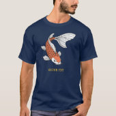 カスタムテキストとゴールドフィッシュマークのネイビーブルーのメンズ Tシャツ (正面)