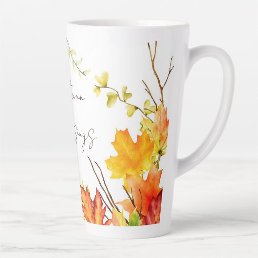 カスタムテキストと紅葉したカエデの葉 カフェラテマグ (右)