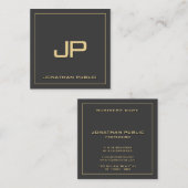 カスタムテキストのモノグラムテンプレートエレガント金ゴールド スクエア名刺 (正面/裏面)