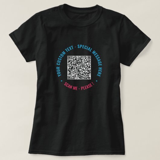 カスタムテキストを追加できるおもしろQRコードTシャツの例 Tシャツ (デザイン正面)