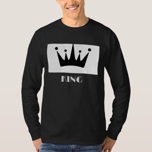 カスタムテキストキングクラウンイメージ ブラック ロングスリーブTシャツ Tシャツ (正面)