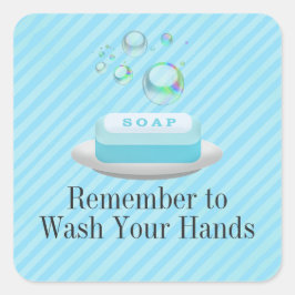 カスタムテキストターコイズブルーソープあなたの手を洗う スクエアシール