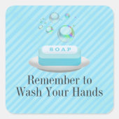 カスタムテキストターコイズブルーソープあなたの手を洗う スクエアシール (正面)