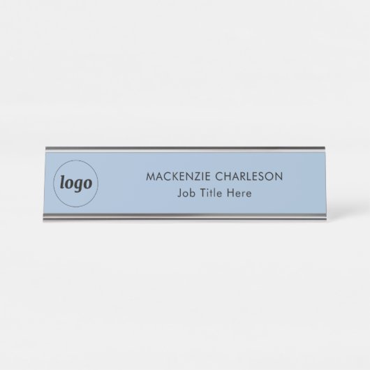 カスタムテキストビジネスパウダーブルー付きシンプルロゴ デスクネームプレート (正面)
