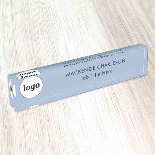カスタムテキストビジネスパウダーブルー付きシンプルロゴ デスクネームプレート