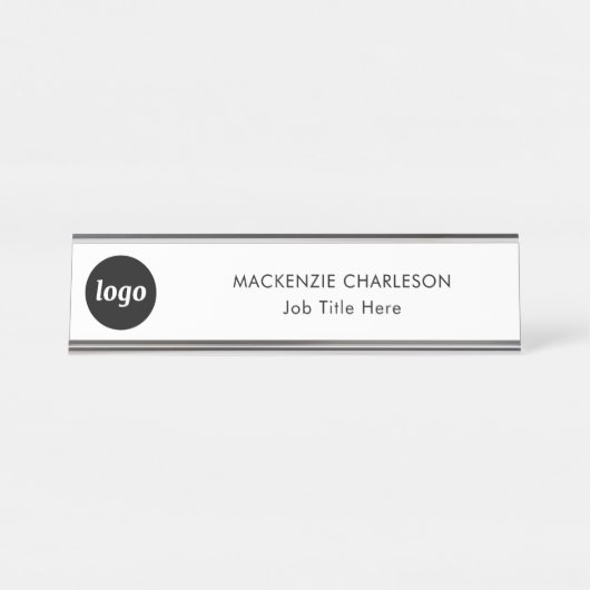 カスタムテキストビジネスプロフェッショナル付きシンプルなロゴ デスクネームプレート (正面)