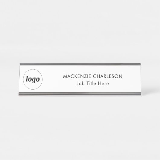 カスタムテキストビジネスプロフェッショナル付きシンプルなロゴ デスクネームプレート (正面)