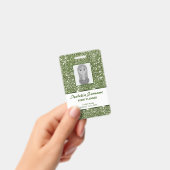 カスタムテキスト付きの偽のグリーングリッター テクスチャの外観 バッジ (手持ち)