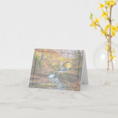 カスタムテキスト付きの秋の滝と橋 カード (黄色い花)