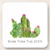 カスタムテキスト付き砂漠の南西部サボテン水彩アート コースター (正面)